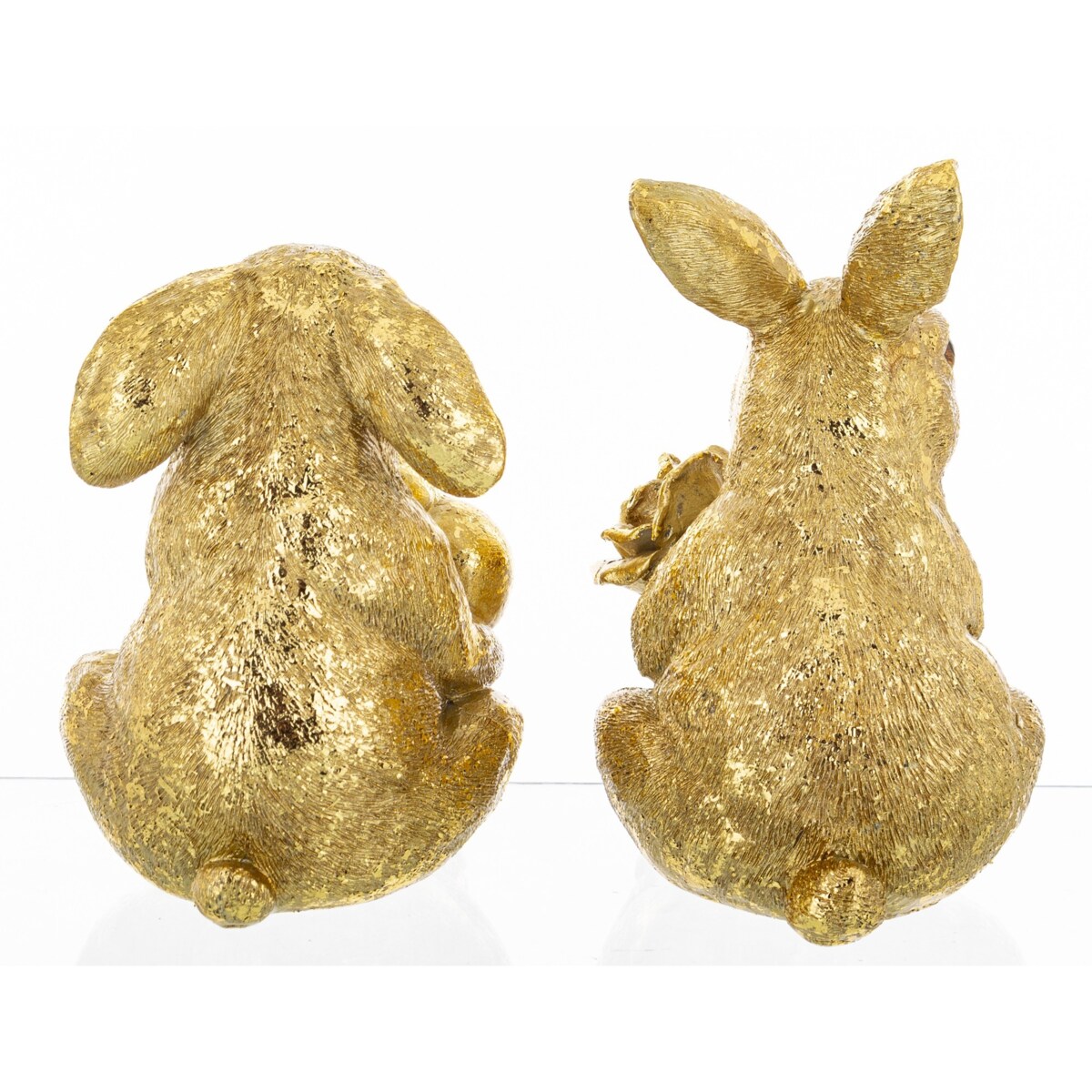 Dekoracja - Para siedzących złotych królików12x7,5x9 i 11x8x8 cm z różą i sercem