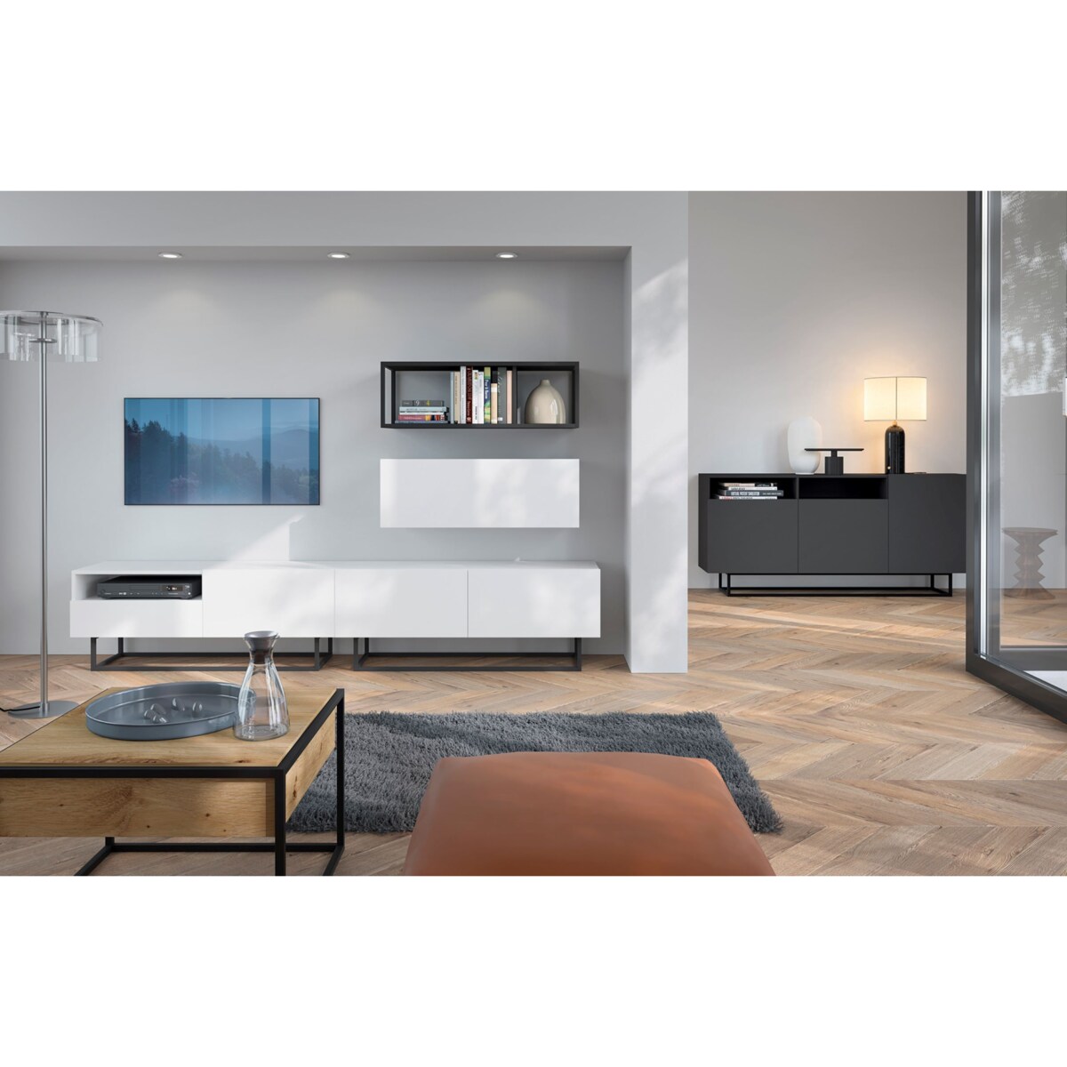 Szafka RTV Loft Industrialna Komoda RTV Biały MAT 120 cm