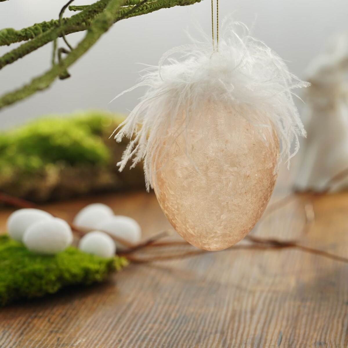 VILLA ITALIA Bombka jajko z piórami różowe 11,5 cm