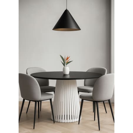 Stół VIV okrągły z lamelami do salonu, blat 90 cm czarny -podstawa kaszmir