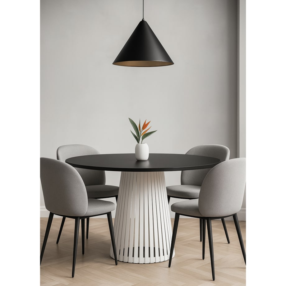 Stół VIV okrągły z lamelami do salonu, blat 90 cm czarny -podstawa kaszmir