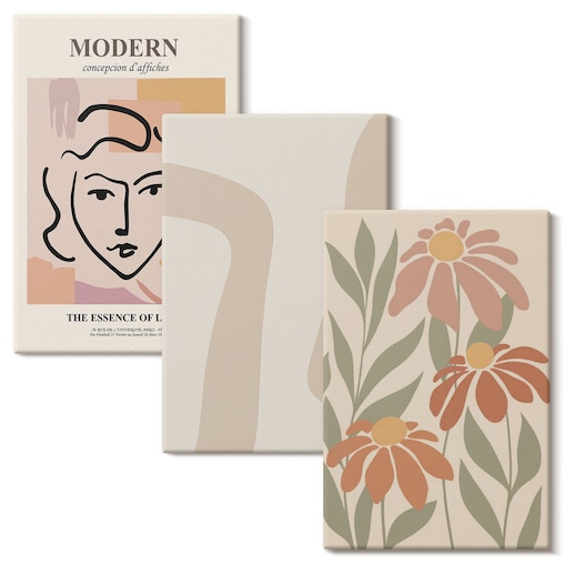 Zestaw 3 dużych obrazów na płótnie - Kobieta nowoczesna abstrakcje - pomarańczowy