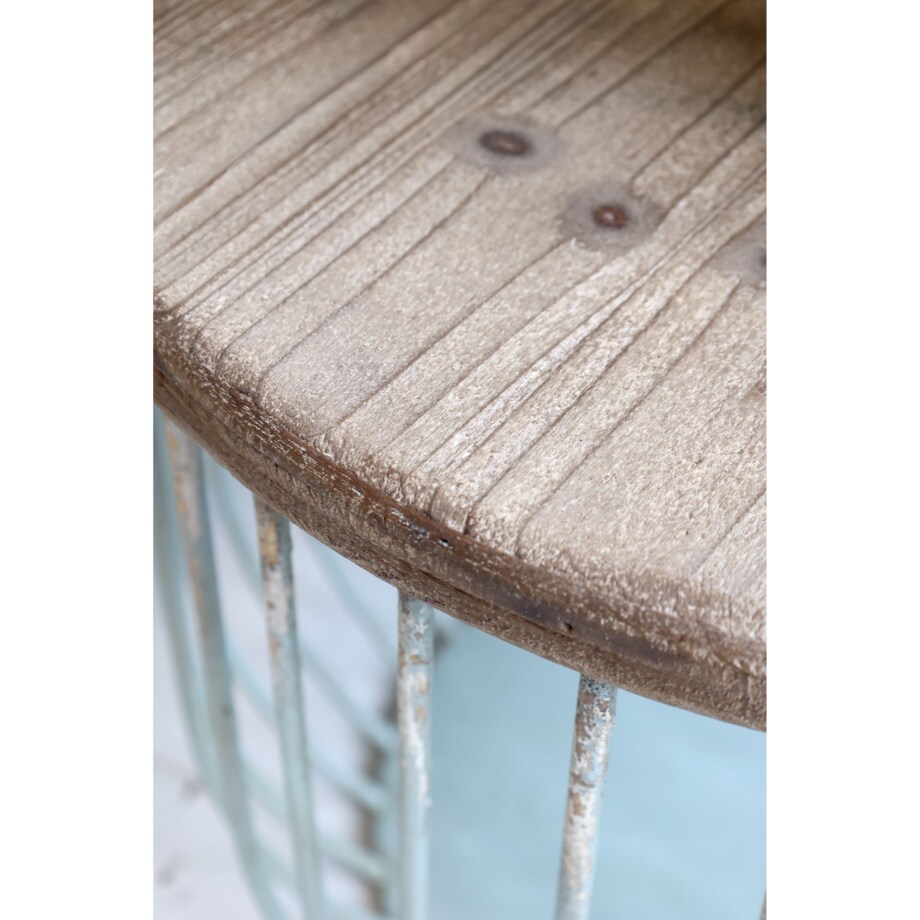 Stolik kawowy, kosz z drewnianym blatem 2 szt. jasnomiętowy