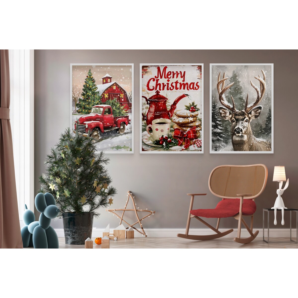 Obrazy Plakaty na ścianę do salonu Boże Narodzenie Święta Choinka Zima