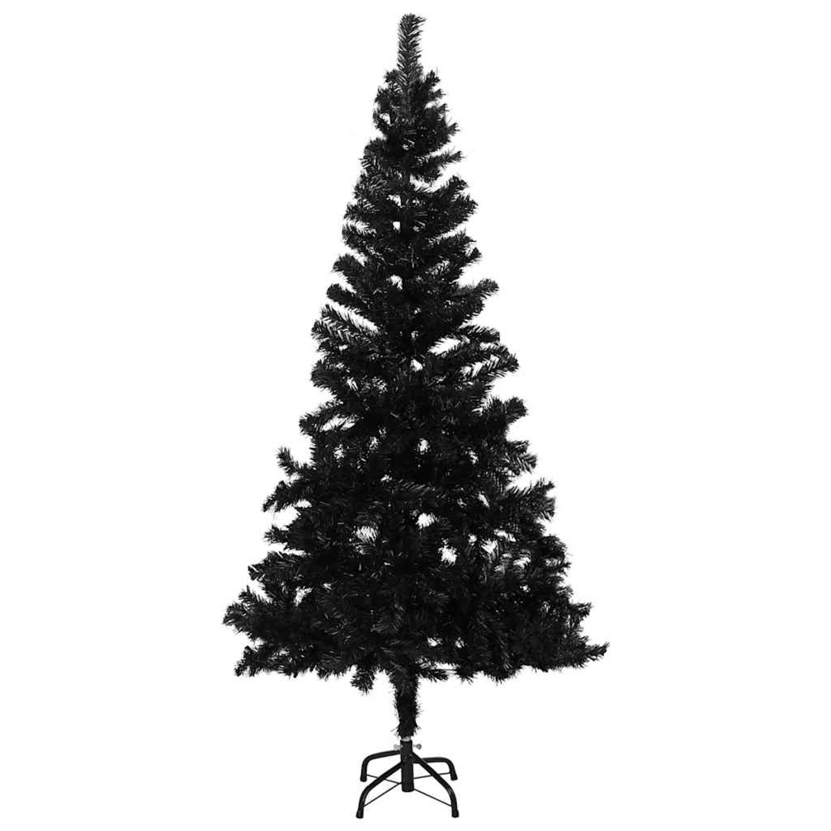 vidaXL Sztuczna choinka z lampkami i bombkami, czarna, 210 cm, PVC