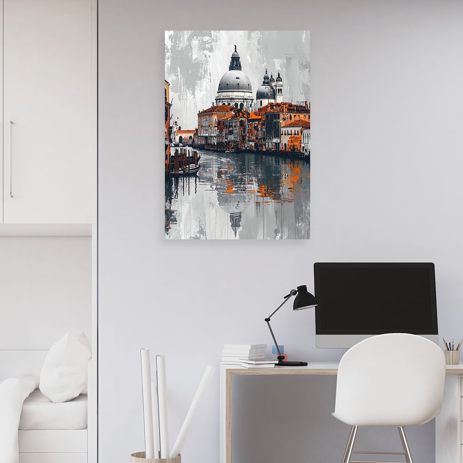 Obraz do salonu sypialni jadalni biura hotelu, Kanał wenecki gondole na tle miasta efekt farby 20x30 cm