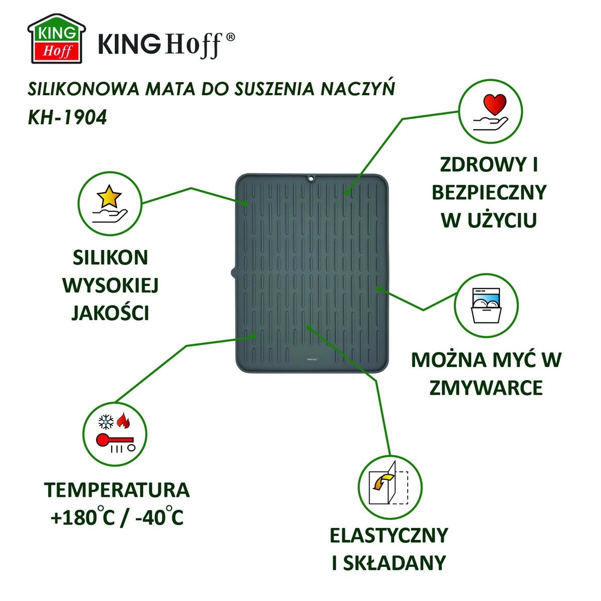 Mata do suszenia naczyń silikonowa 42x33cm szara KINGHOFF