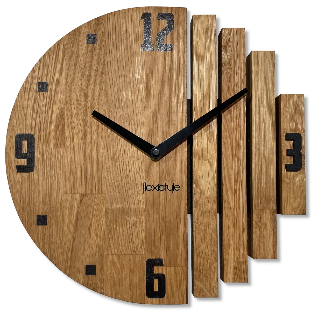 Zegar ścienny drewniany Asymetria 30cm dębowy