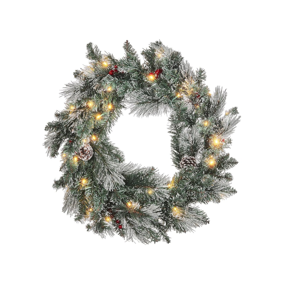 Ośnieżony wianek świąteczny ze światełkami ⌀ 30 cm zielony WAPTA