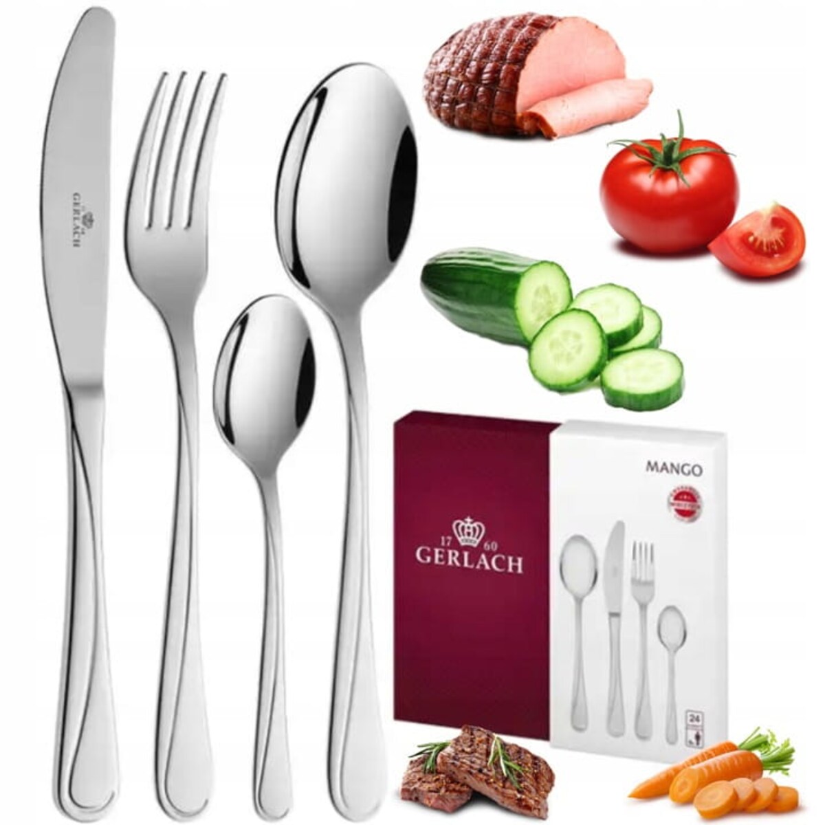 KOMPLET 24 SZTUĆCÓW POŁYSK 6 OSÓB ZESTAW GERLACH MANGO