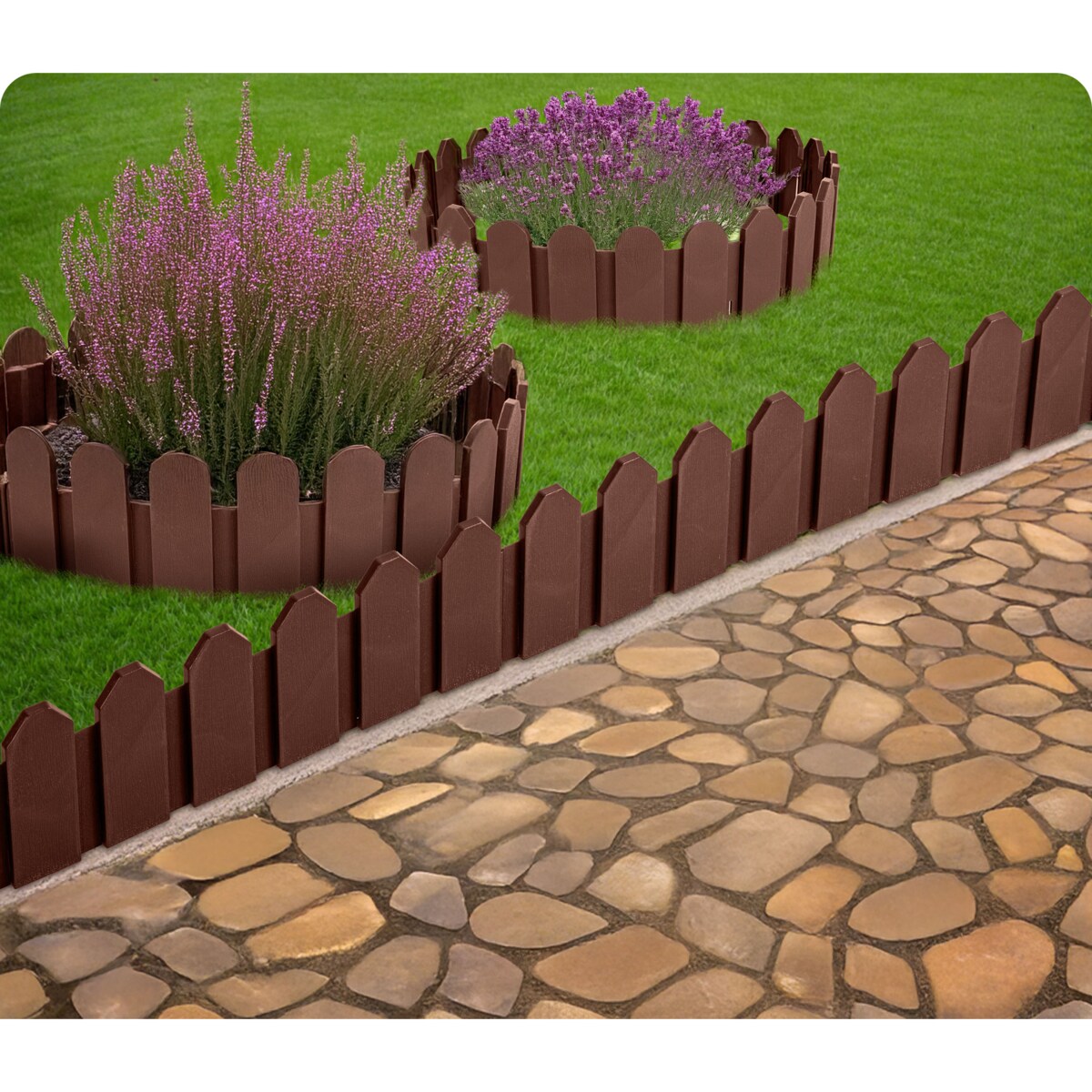Palisada ogrodowa obrzeże ogrodowe trawnikowe brązowe Plonos tworzywo płotek 240 cm