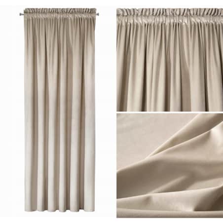 Aksamitna Zasłona Welurowa Velvet na Taśmie Kółkach 140 x 270 Beżowa Gotowa