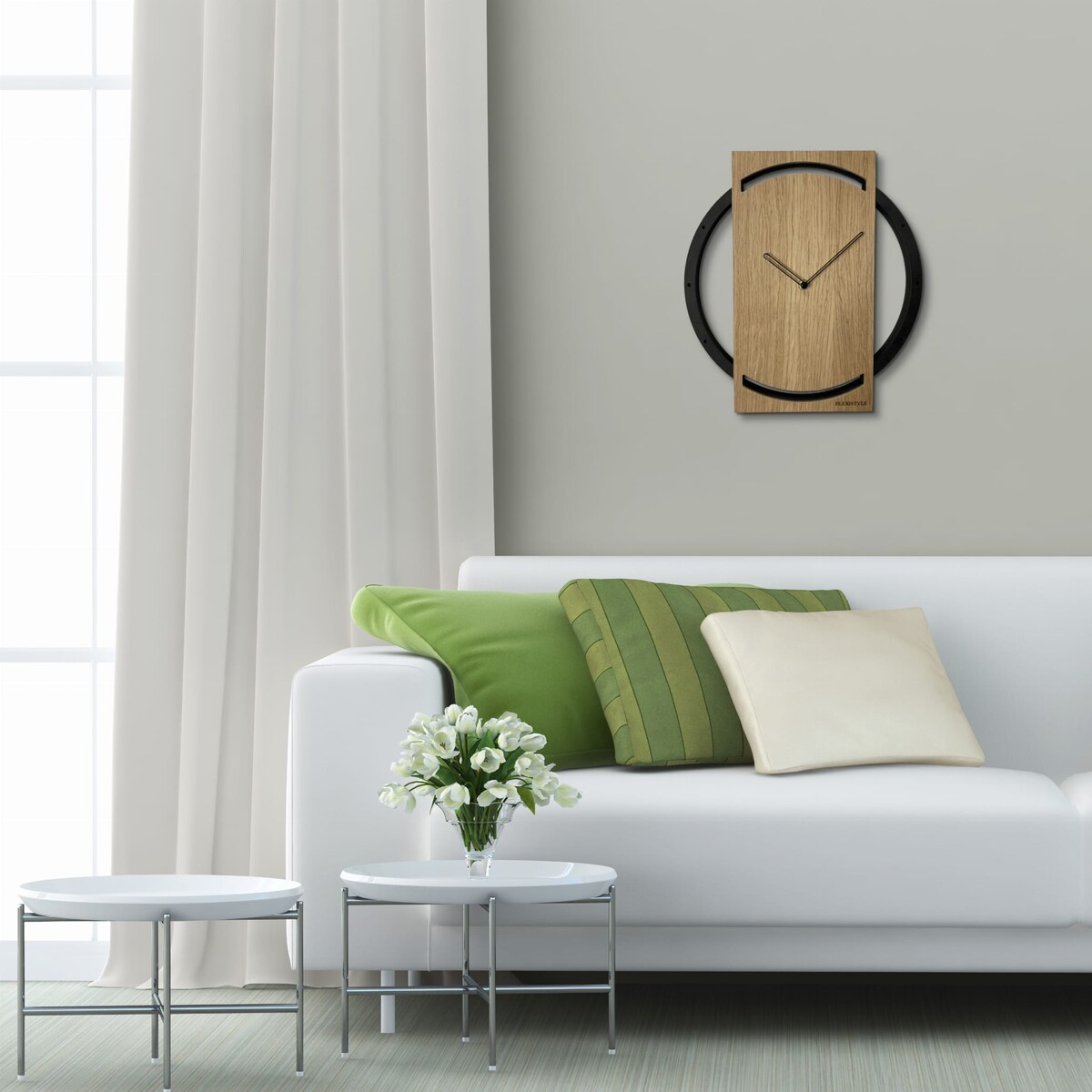 Drewniany zegar ścienny do salonu Wood Oak