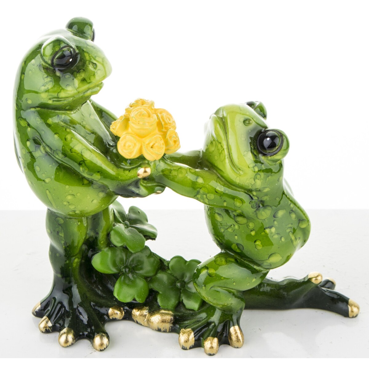 Dekoracja - para zielonych żabek 11x11x4,5 cm RANE z kwiatami PROPOSTA