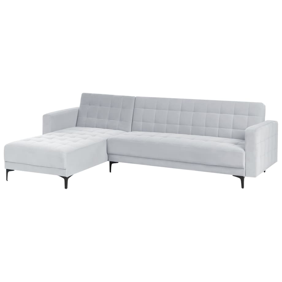 Sofa prawostronna rozkładana welurowa jasnoszara ABERDEEN