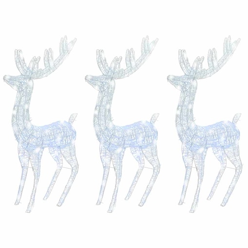vidaXL Renifery z akrylu XXL, 3 szt., 250 zimnych białych LED, 180 cm