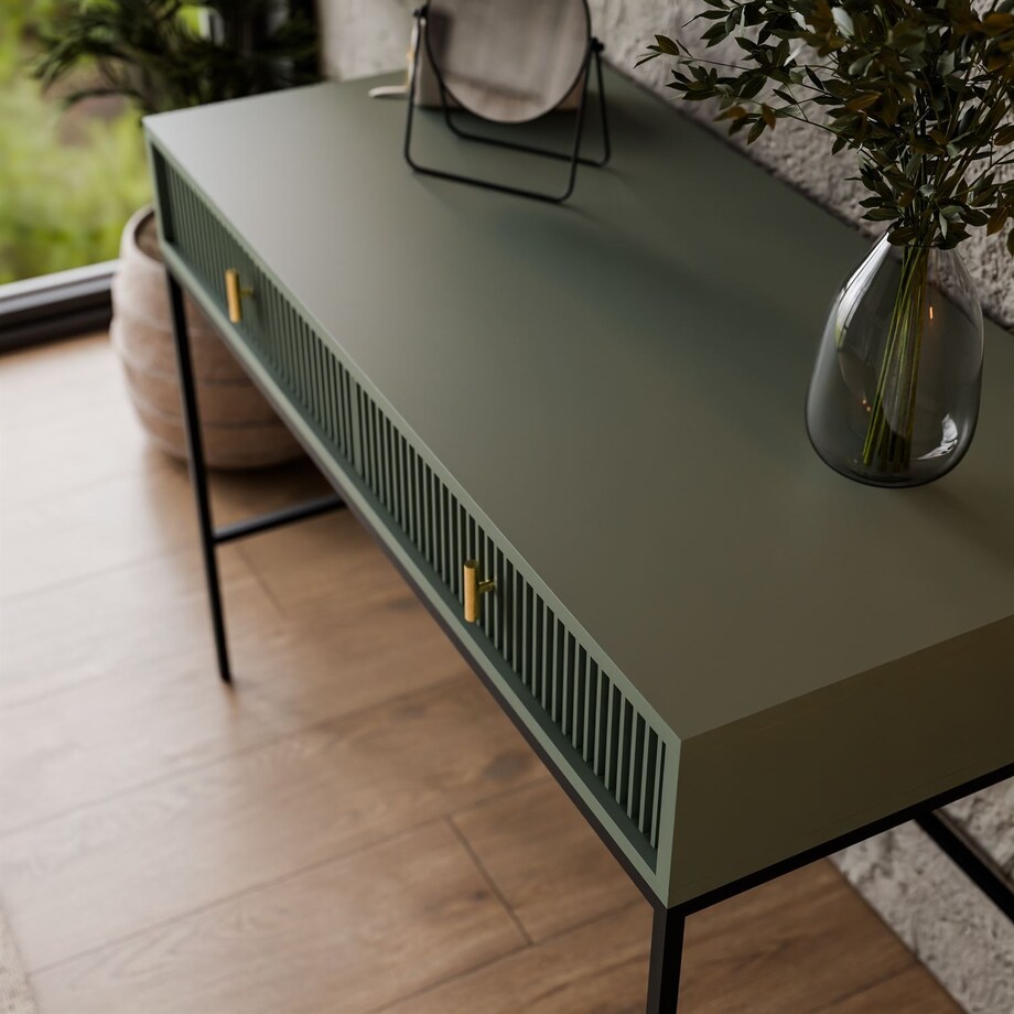 Konsola MIDNIGHT z szufladami na czarnym stelażu, zielona