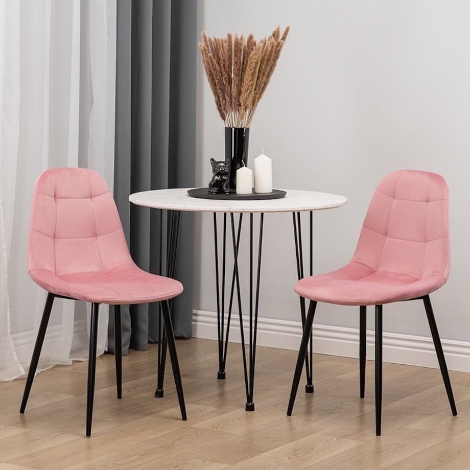 Krzesło tapicerowane welurowe różowe nowoczesne do salonu