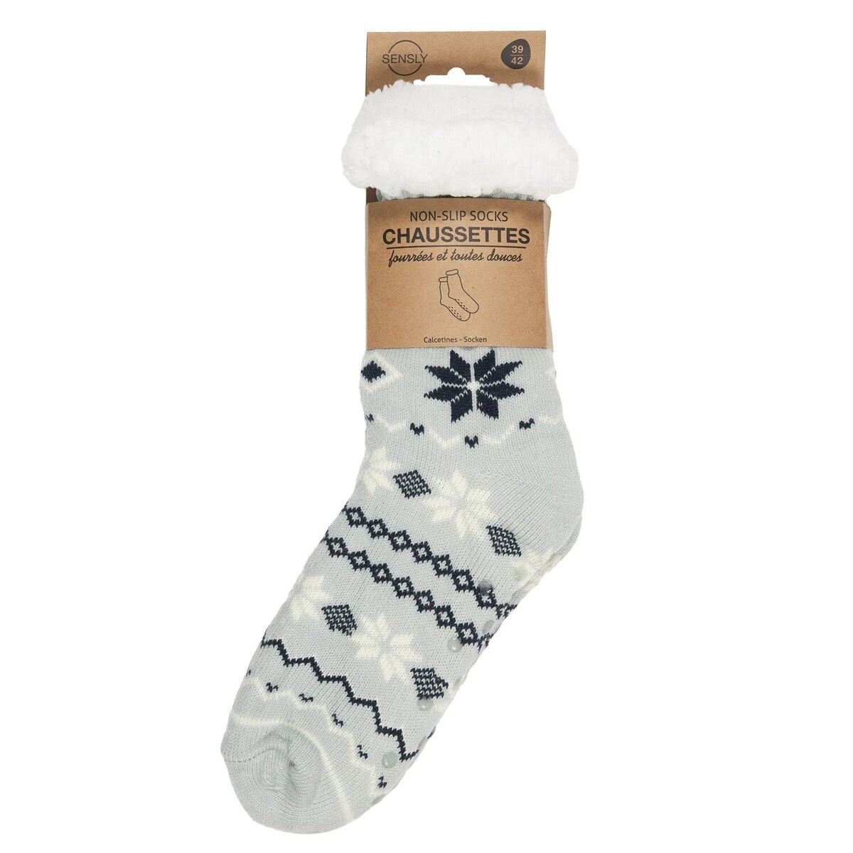 CIEPŁE SKARPETY niebieskie W ŚNIEŻYNKI z poliestru