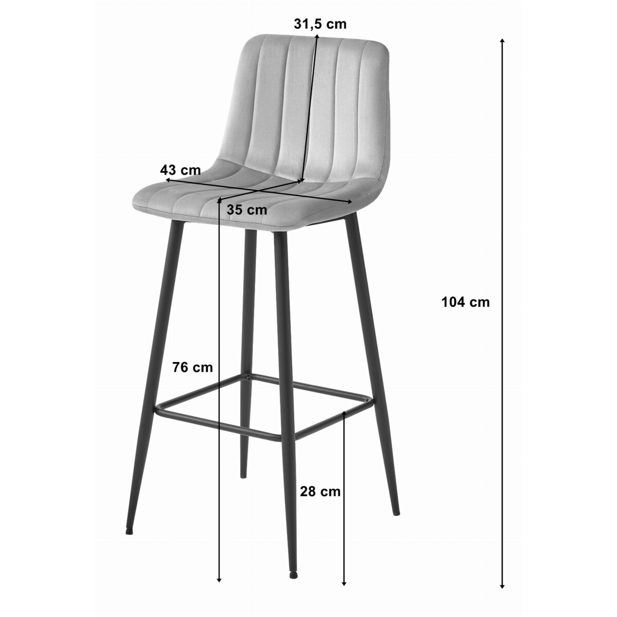 Hoker Do Jadalni Kuchni Baru Wysoki Pozza - Aksamit Srebrno-Szary / Nogi Czarne X 3