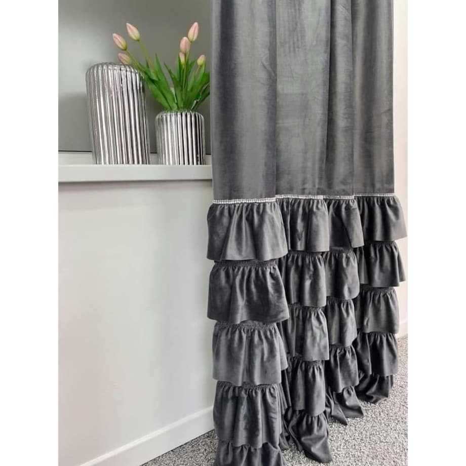 Zasłona welurowa z falbanami od dołu 140x250 cm szary