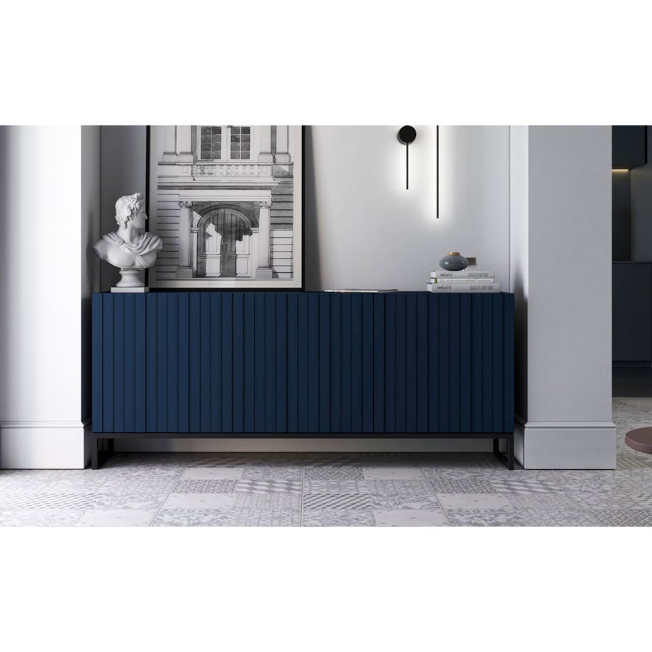 Komoda RTV Glamour Szafka RTV Loft Granatowy MAT 168 cm Czarna Rama Metalowa