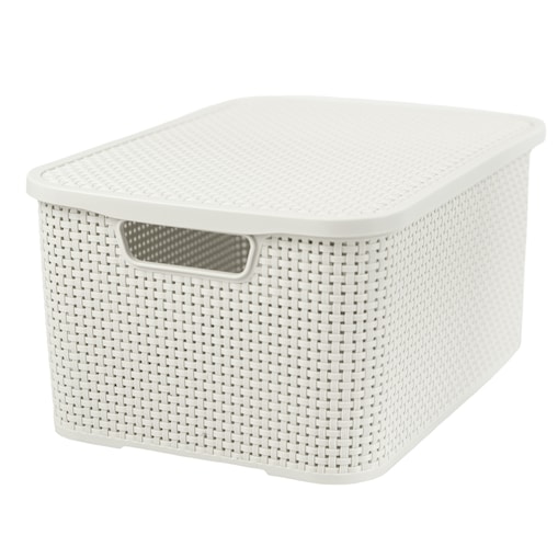 Koszyk Pojemnik Rattanowy Z Pokrywą Na Drobiazgi Kosmetyki Łazienkowy 19L Biały