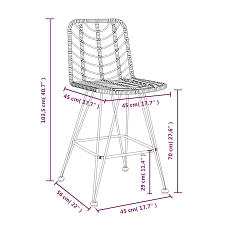 vidaXL Stołki barowe, 2 szt., czarne 45x56x103,5 cm, PE, rattan i stal