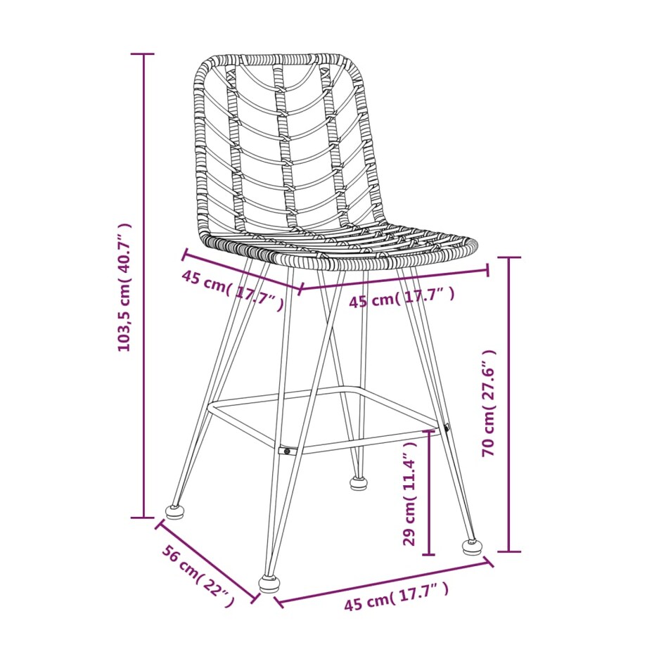 vidaXL Stołki barowe, 2 szt., czarne 45x56x103,5 cm, PE, rattan i stal