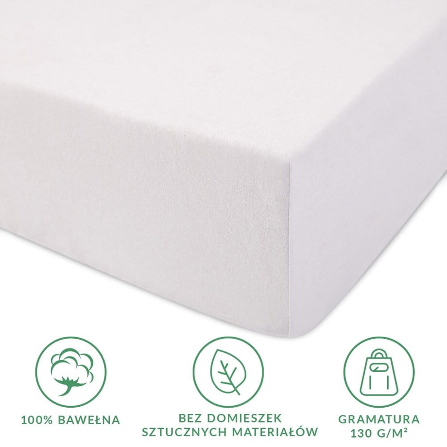 Prześcieradło z bawełny jersey z gumką 70x140 kolor Biały
