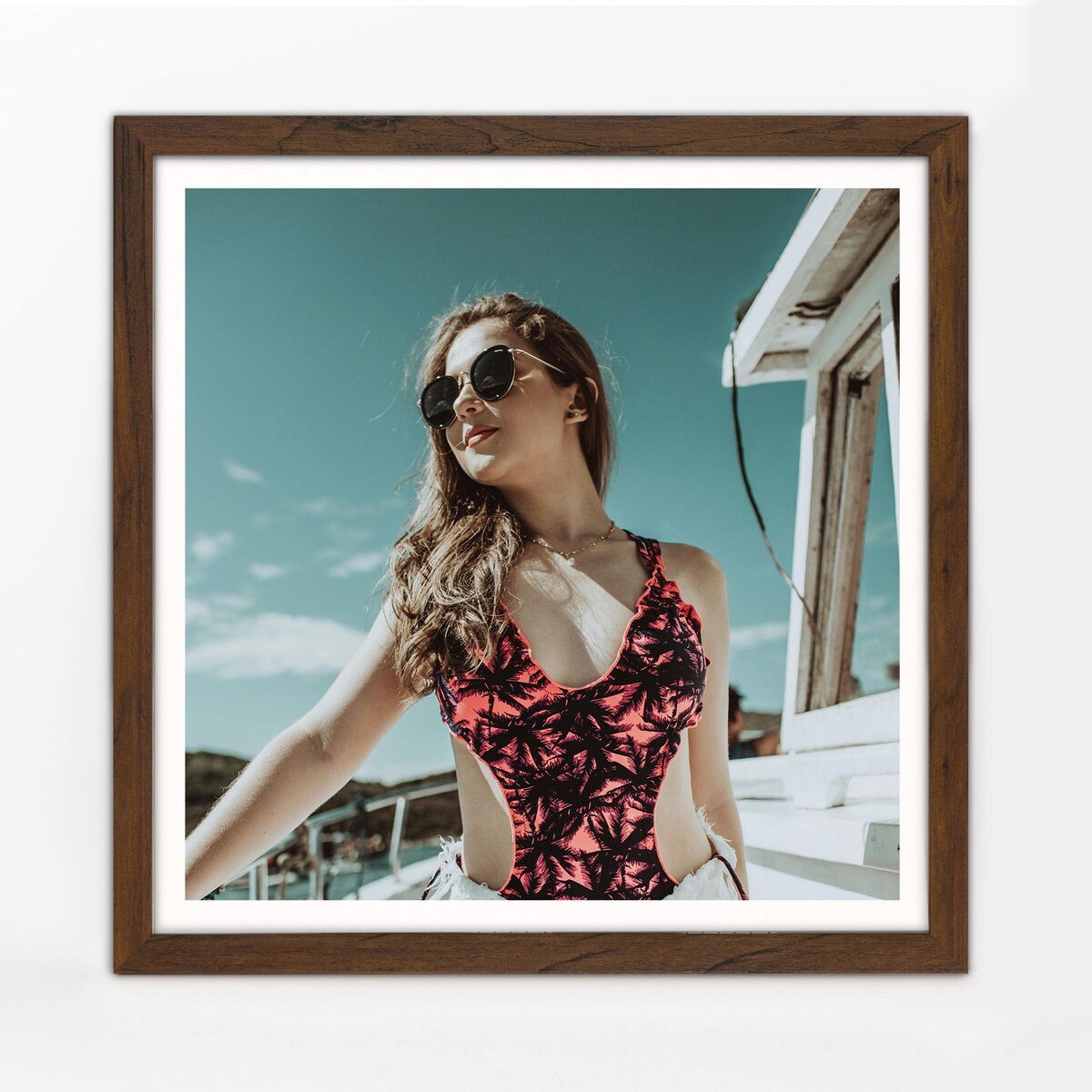 Ramka na zdjęcia 40x40 cm brązowa rama MDF z plexi do powieszenia klasyczna kwadratowa ramka FRAMAI