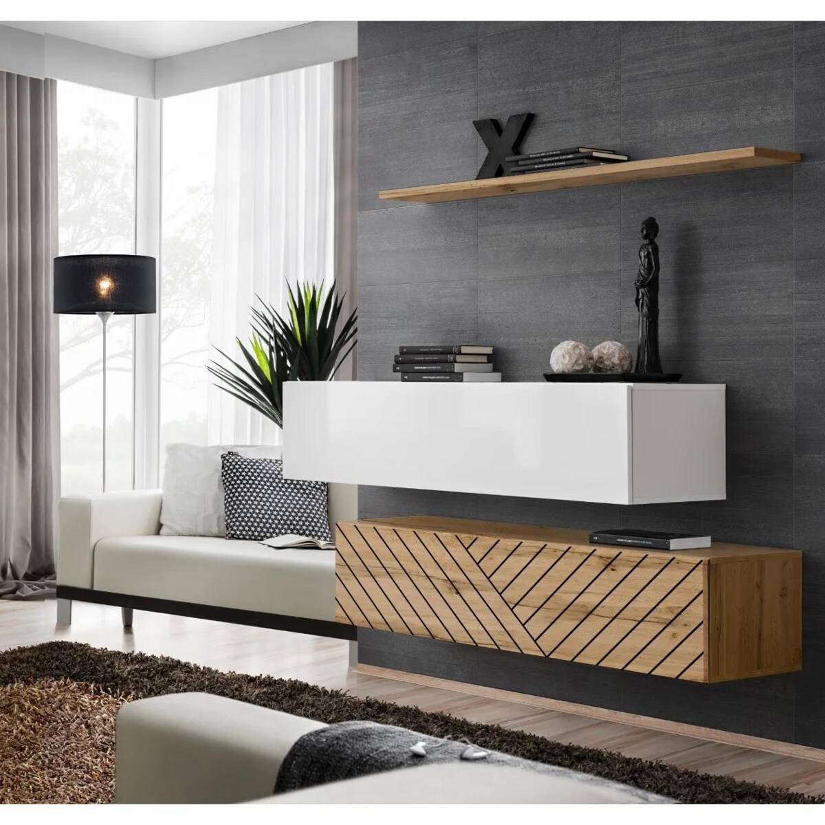 Meblościanka SWITCH LAMEL SB2 dąb wotan/biała