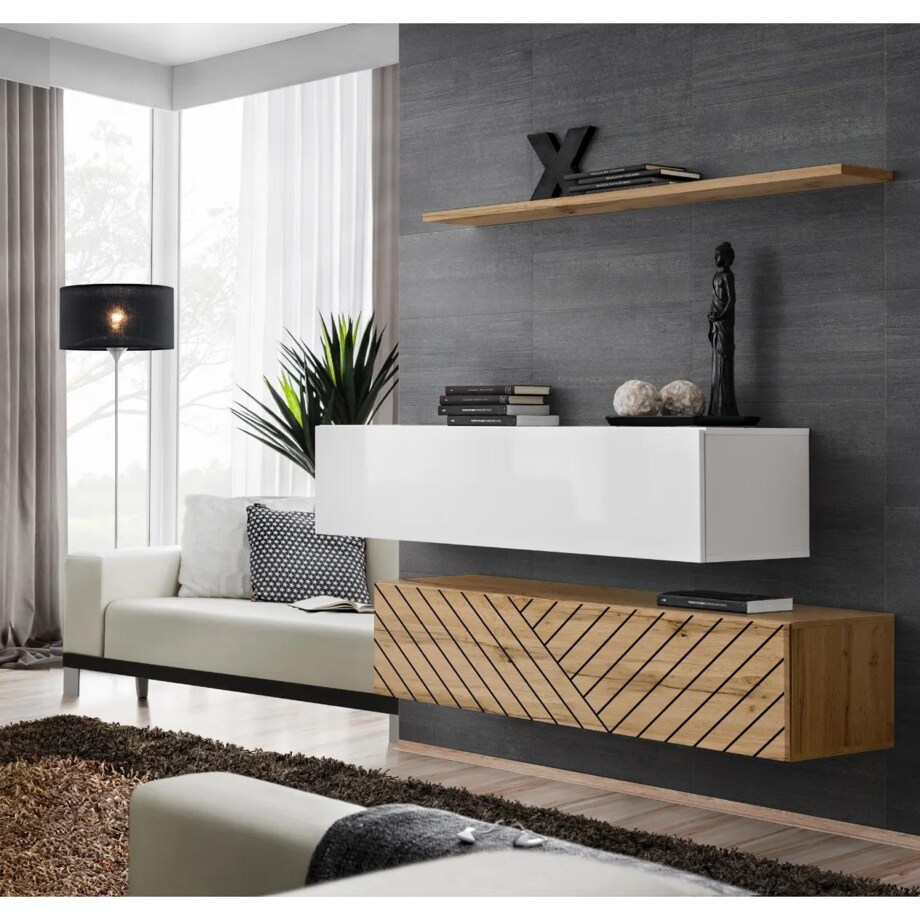 Meblościanka SWITCH LAMEL SB2 dąb wotan/biała