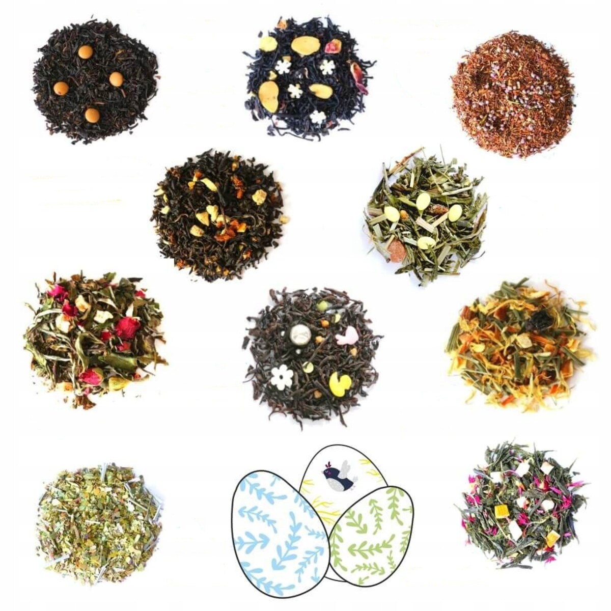 Zestaw herbat sypanych liściastych HAPPY EASTER 10 różnych smaków - prezent upominek paczka box na Wielkanoc Zajączka dla kobiety faceta