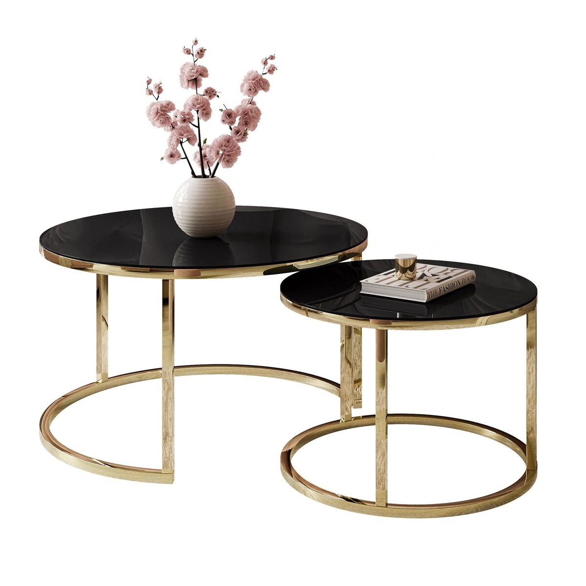 Okrągła ława CIRI 2w1 złoty chrom czarne szkło