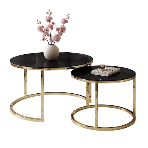 Okrągła ława CIRI 2w1 złoty chrom czarne szkło