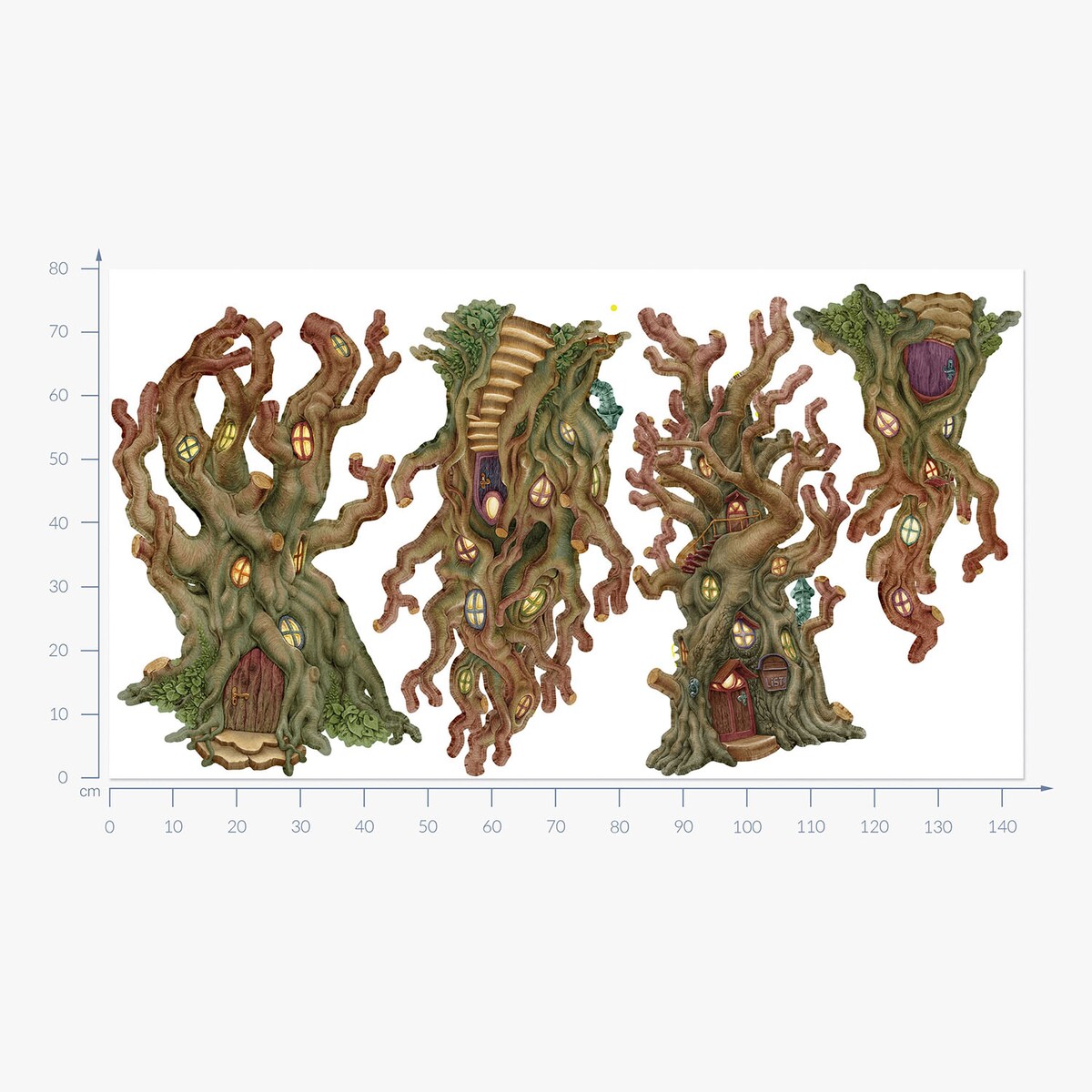 Zestaw naklejek na ścianę, Leśne domki, 80cm