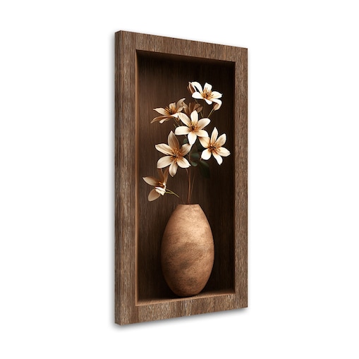 Obraz do salonu przedpokoju, Kwiaty w brązowej drewnianej wnęce 3d 60x120