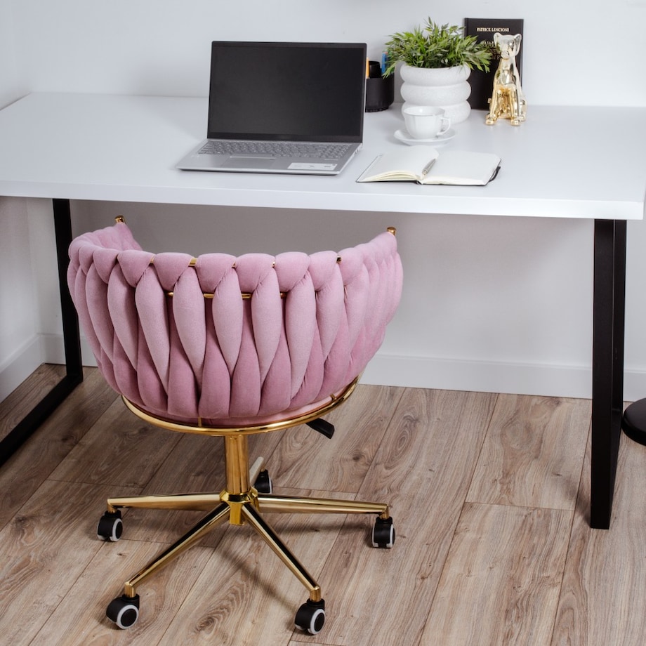 Fotel biurowy krzesło obrotowe regulowane welurowe różowe