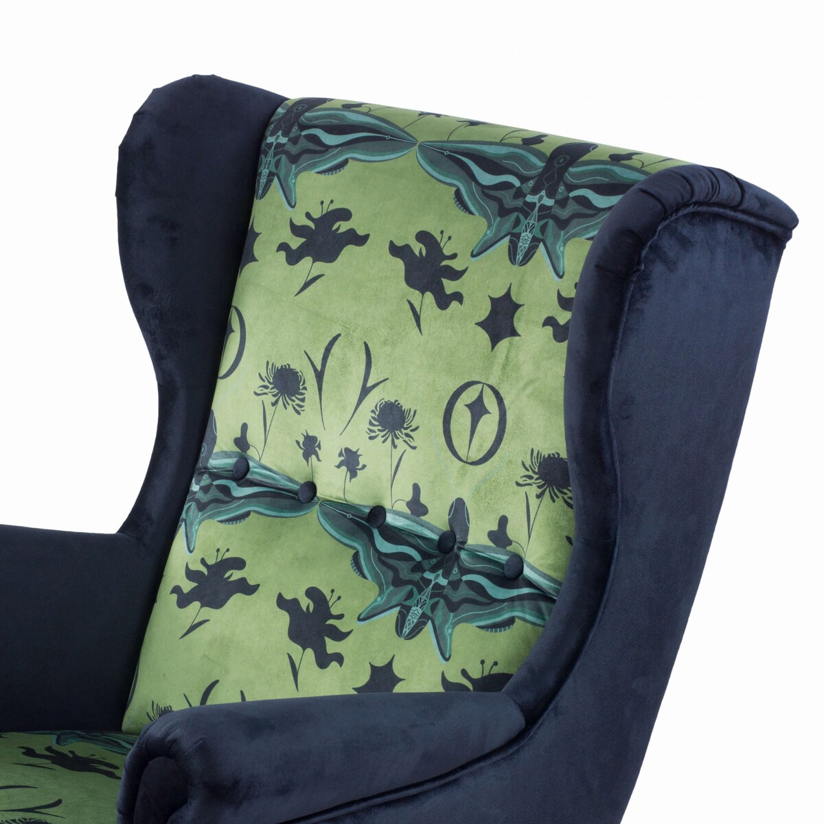 Fotel uszak Richmond velvet – elegancki fotel wypoczynkowy do salonu i sypialni z autorskim wzorem