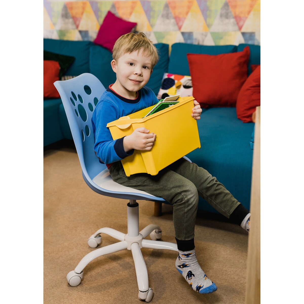 Krzesło plastikowe obrotowe biurowe JOY niebiesko-białe