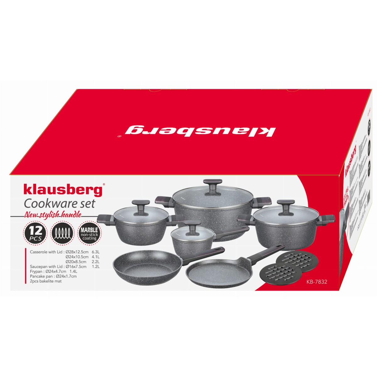 Komplet garnków z marmurkową powłoką nieprzywierającą 12-ele KLAUSBERG