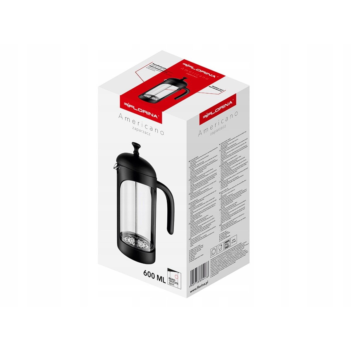 DZBANEK SZKLANY Z ZAPARZACZEM sitko na zioła herbatę TŁOK ręczny 600 ml