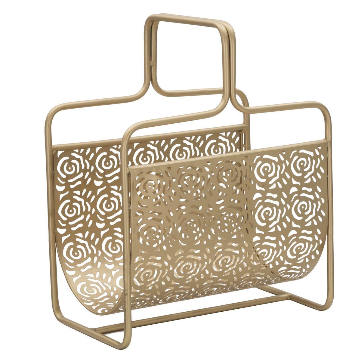 Stojak na gazety, ażurowy kosz, złoty