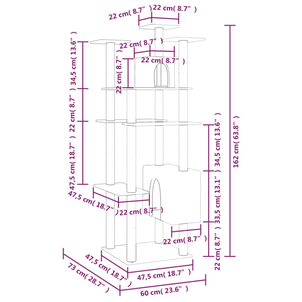 vidaXL Drapak dla kota z sizalowymi słupkami, ciemnoszary, 162 cm