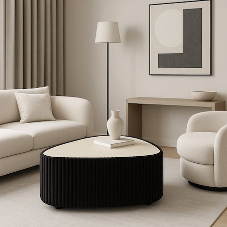 Stolik kawowy tapicerowany MIJA w tkaninie Tilia, czarny