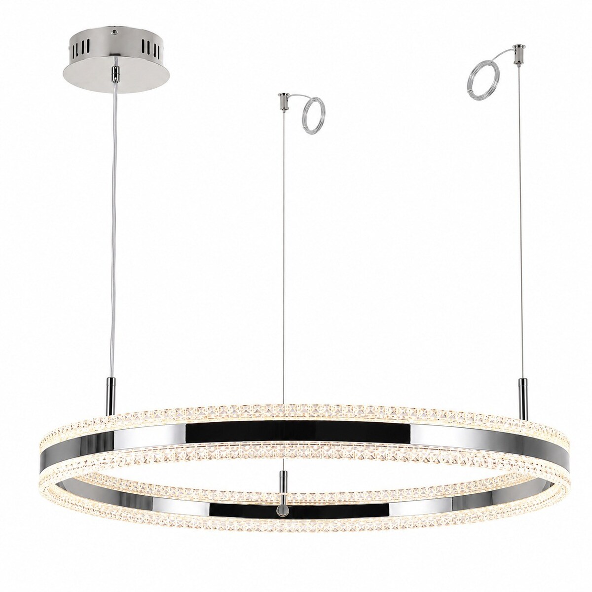 Lampa wisząca ARKADIA LED 80 cm - tytanowa z kryształowym pierścieniem