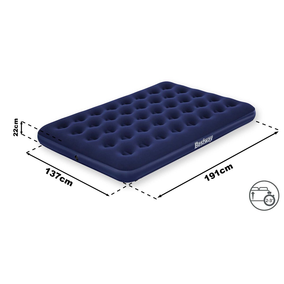 Materac dmuchany Bestway welurowy dwuosobowy 191x137x22cm z pompką elektryczną
