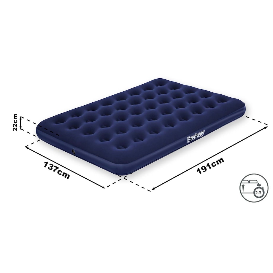 Materac dmuchany Bestway welurowy dwuosobowy 191x137x22cm z pompką elektryczną