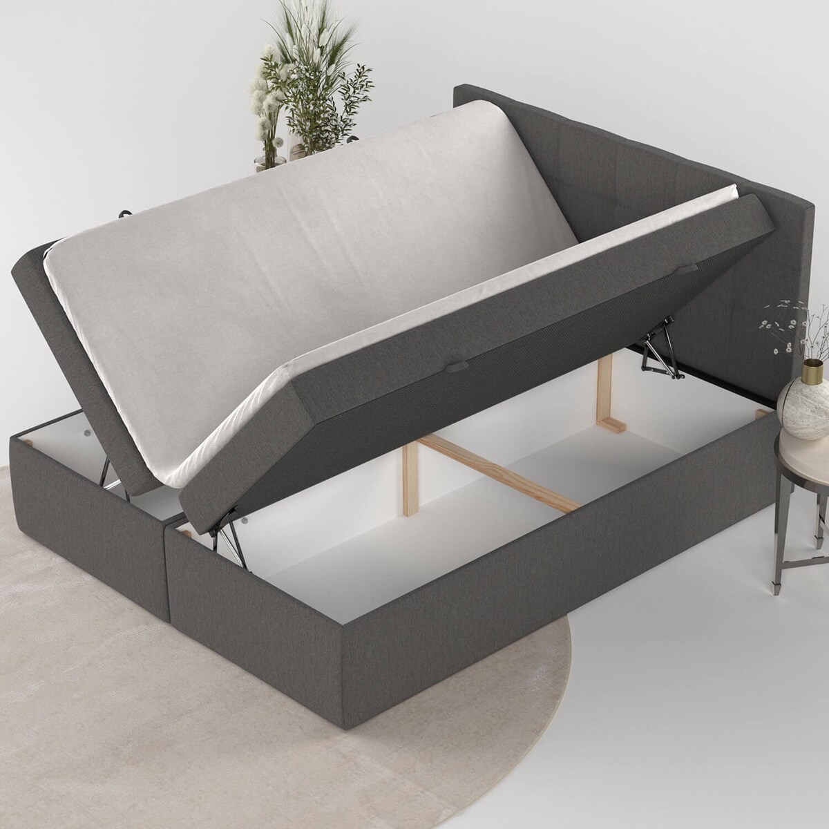 Łóżko tapicerowane LEAN 140x200 z pojemnikiem, Szary, tkanina Inari 96